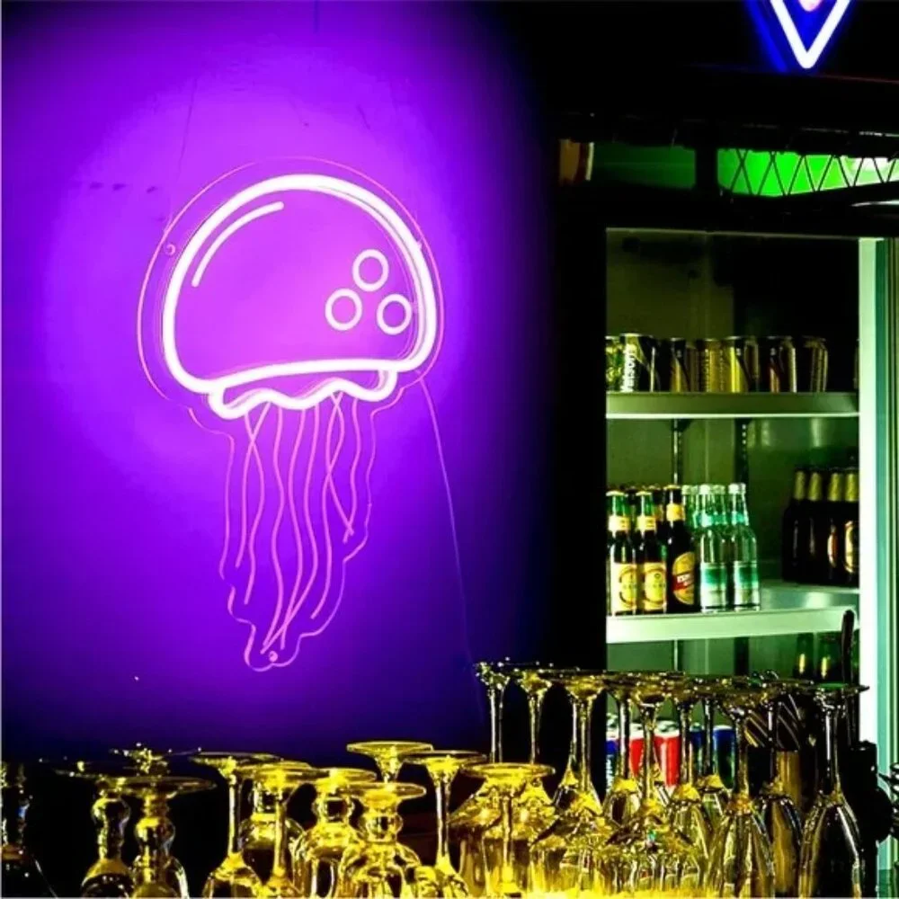 Jellyfish Purple Pink Neon LED Light Animal Wall Room Decor Patio Kid Teen Gift